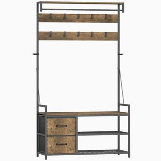 HOMCOM Perchero zapatero 100x40x180 cm marr&oacute;n r&uacute;stico
