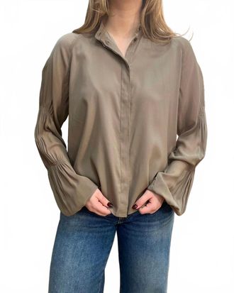 Kristensen Du Nord Silk Satin Puff Shirt In Olive