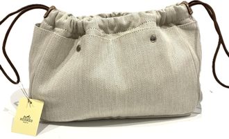 Herm&egrave;s Beige Toile Chevron Pouch (Pre-Owned)