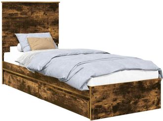 vidaXL Cama Con Almacenamiento Con Cabecera Roble Ahumado 75 X 190 Cm Vidaxl