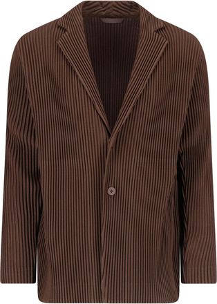 Homme Pliss&eacute; Issey Miyake Brown Pleated Classic Lapel Blazer