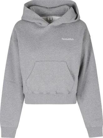 Sporty & Rich Serif Logo Embroidered Cropped Hoodie With Kangaroo Pocket