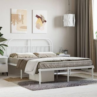 Berkfield Home Metal Bed Frame with Headboard White 150x200 cm King Size