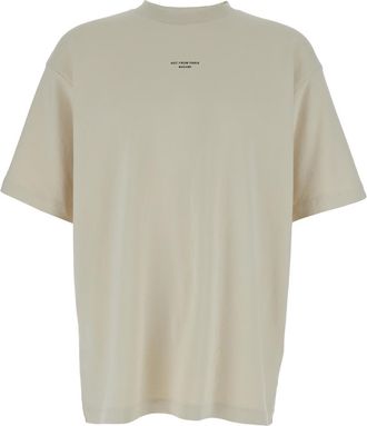 Drôle de Monsieur slogan Classique Beige Classic T-shirt With Logo Print In Cotton Blend Man