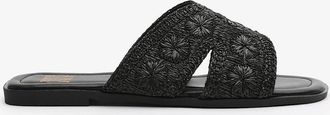 Where's That From Womens Floral Patterned Flat Slides - Black - Size: 5