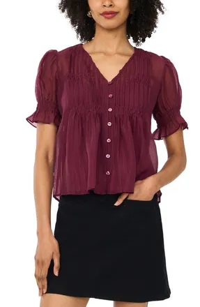 Vince Camuto Pintuck Chiffon Top in Vineyard Plum at Nordstrom, Size Xx-Small