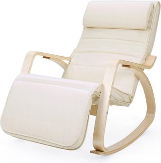 Songmics Silla mecedora con apoyabrazos y reposapiés de color beige y natural