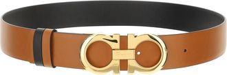 Ferragamo Womens Gancini Reversible Belt Brown Bicoloured Black Calf Leather Bos Taurus E Braces