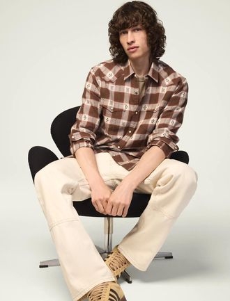 Lucky Brand Mens Plaid Mesa Western Shirt