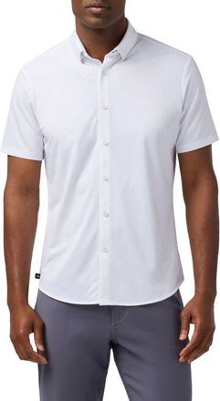 Mizzen+Main Halyard Trim Fit Micropattern Short Sleeve Button-Up Shirt in White Petal Hatch at Nordstrom, Size Xx-Large