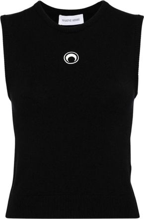 Marine Serre Round-neck Knitwear, female, Black, Size: XS Moon Knitted Top