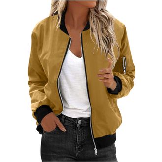 Generic Lightweight Waterproof Jacket Full Zip Up Tops Bomber Baseball Jacket Fall Clothing Casual Solid Color Open Front Cardigan Round Neck Long Sleeve Wate