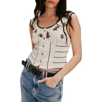 Free People Rose Bud Pointelle Knit Tank in Ivory Combo at Nordstrom Rack, Size X-Large
