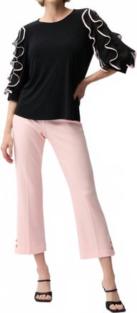 Joseph Ribkoff Hip-Length Ruffled Top In Black/petal Pink