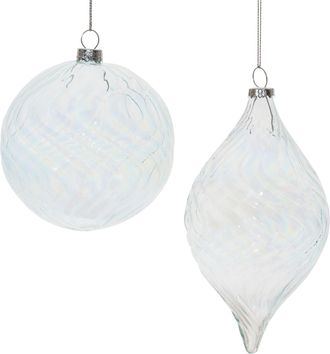 Melrose International Clear Wavy Glass Ornament (Set of 6) - Blue