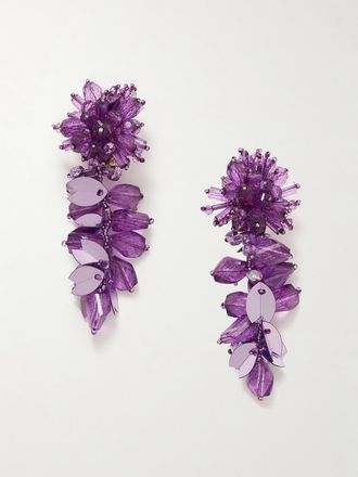 Oscar De La Renta Orecchini A Clip In Metallo Dorato Con Perline - Viola
