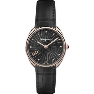Ferragamo Womens Cuir Croc Embossed Leather Strap Watch, 34mm in Rose Gold at Nordstrom Rack