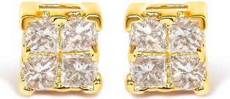 House of Brilliance 10KT Gold Princess Diamond Stud Earring in Yellow at Nordstrom