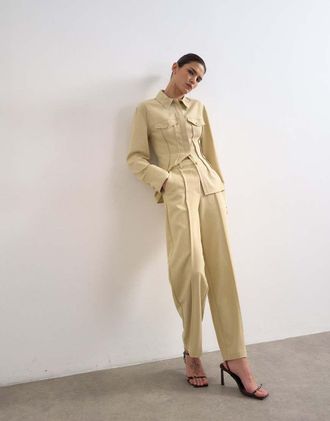 Topshop Pantaloni extra larghi a fondo ampio color salvia in coordinato-Verde