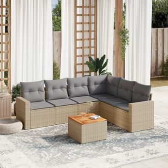vidaXL Vidaxl - Set Sof&aacute;s De Jard&iacute;n 7 Piezas Y Cojines Rat&aacute;n Sint&eacute;tico Beige