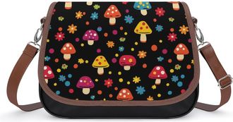 Generic Rainbow Mushroom Womens Crossbody Bag Fashion Shoulder Handbags Message Tote Bag with Adjustable Strap