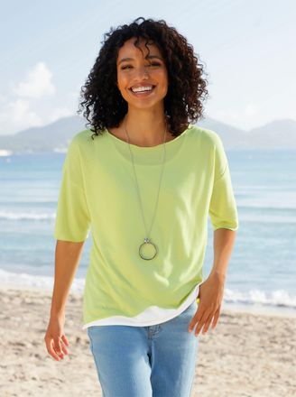 Heine 2-in-1-Shirt HEINE 2-in-1-Shirt, Damen, Gr. 34, pistazie, 95% Polyester, 5% Elasthan, unifarben, U-Boot-Ausschnitt, Shirts 2-in-1-Shirt