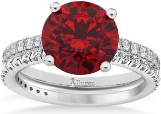 Allurez Ruby & Diamond Round-Set Semi-Eternity Bridal Set Platinum (2.92ct)