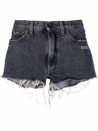 Off-white Corporate frayed denim shorts - women - Cotton/Cotton/Polyester - 26 - Grey