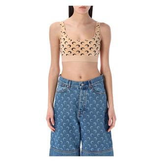 Marine Serre Sleeveless Tops, female, Beige, Size: L Bra Moon