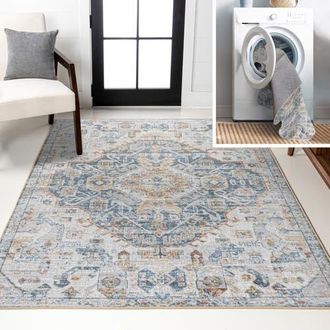 Jonathan Y Designs Shaemus Bohemian Medallion Low-Pile Machine-Washable Area Rug in Cream/blue/terra at Nordstrom, Size 3Ft 0In X 5Ft 0In