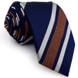 Shlax & Wing Striped Neckties for Men Navy Blue with White Brown Stripes Business Classic Size 57.5×3.15