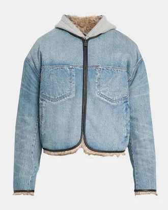 Purple Reversible Faux Fur & Denim Jacket