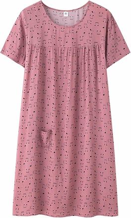 Generic Nightdress Womens Floral Pattern Round Neck Short Sleeve Sleep Shirt Night Dress Midi Sleepwear Sleep Shirt Women Sleep Shirt Nightdress Casual Printe