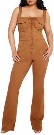 Good American Lace-Up Utility Twill Jumpsuit in Canyon003 at Nordstrom Rack, Size X-Small