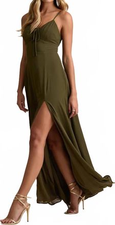 Lulus Marveled Beauty Sleeveless Tie Front Maxi Dress In Olive Green