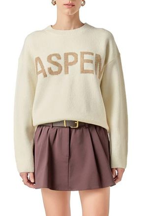 English Factory Lettering Sweater in White/Tan at Nordstrom, Size X-Small