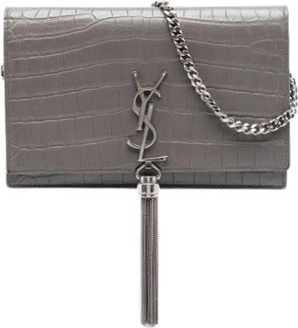 Saint Laurent Pre-owned Clutches, female, Gray, Size: ONE SIZE Pre-owned The Kate Wallet on Chain