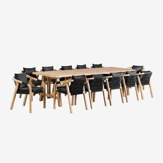 Sklum Sklum - Set De Mesa Rectangular (300x100 Cm) Y 12 Sillas De Comedor En Madera De Acacia Dubai