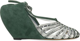 Lanvin GREEN/SILVER BANANA WEDGE SANDAL 90MM HEELS