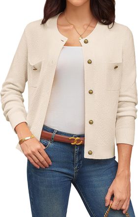 Grace Karin Ladies Classic Button Down Cardigans Elegant Open Front Long Sleeve Fluffy Business Office Outerwear CL309-02/Cream White XL