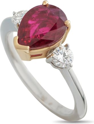Luxury Bazaar 18K White and Rose Gold 0.30ct Diamond and Ruby Ring MF25-050726
