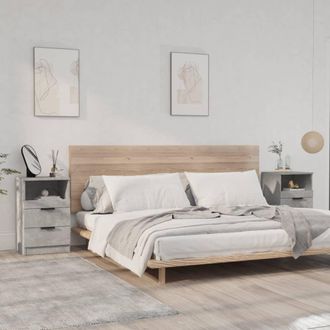 vidaXL Mesita De Noche 2 Uds Madera Contrachapada Gris Hormig&oacute;n Vidaxl