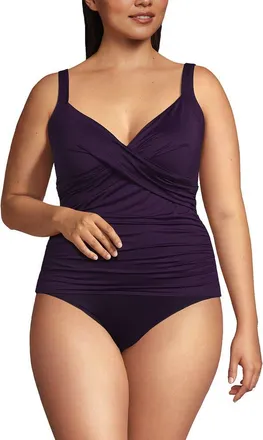 Lands End Plus Size DDD-Cup V-Neck Wrap Underwire Tankini Swimsuit Top in Blackberry at Nordstrom, Size 22W