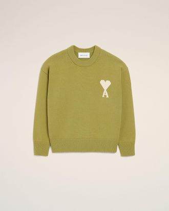 Ami Green Wool And Cotton Crewneck Ami De Coeur Sweater Green - XXL - Unisex