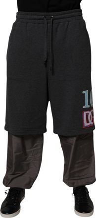 Dolce & Gabbana Mens Dark Gray Cotton Layered Straight Sweatpants Pants Polyester Nylon