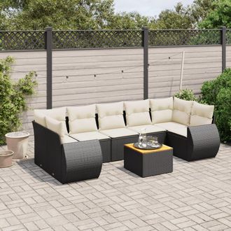 vidaXL Set De Sof&aacute;s De Jard&iacute;n 8 Piezas Y Cojines Rat&aacute;n Sint&eacute;tico Negro Vidaxl