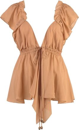 Chlo&eacute; Zijden gerimpelde top met trekkoord taille - Dames - Blouses - Roze - S - Overhemden