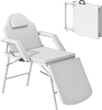 OEM Camilla Masaje Plegable Port&aacute;til De 3 Zonas Con Respaldo Ajustable Reposacabezas Reposabrazos 182x82x68 Cm Blanco