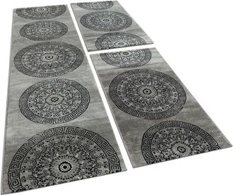 Paco Home Paco Home - Alfombra Pie De Cama Con Ornamentos Circulares En Gris-negro Moteado 2x 80x150 1x 80x300