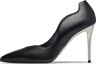 Loriblu Zwarte pumps van nappaleer met zilverkleurig metalen designhak - Dames - Pumps - Zwart - 37 EU - Leer - Schoenen